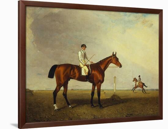 A Bay Racehorse with a Jockey Up on a Racehorse-Lambert Marshall-Framed Premium Giclee Print