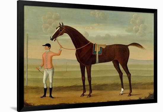 A Bay Racehorse with his Jockey on a Racecourse-Daniel Quigley-Framed Giclee Print