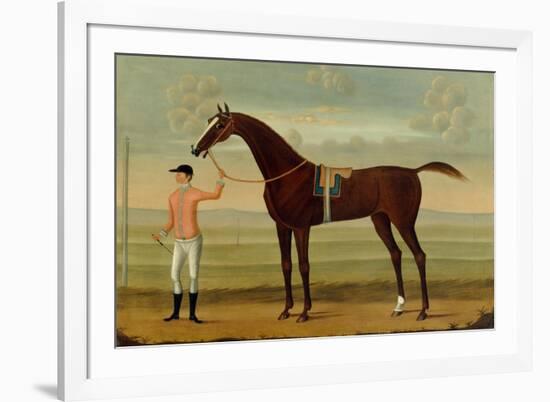 A Bay Racehorse with his Jockey on a Racecourse-Daniel Quigley-Framed Giclee Print