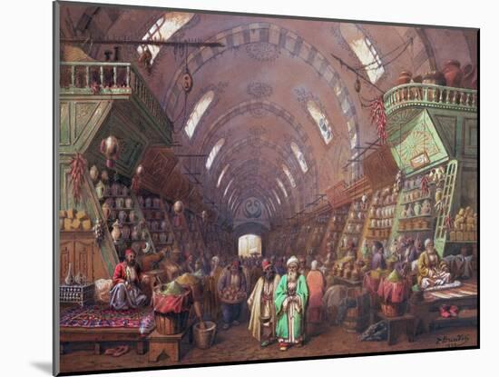 A Bazaar in Constantinople, 1873-Jean Brindesi-Mounted Premium Giclee Print