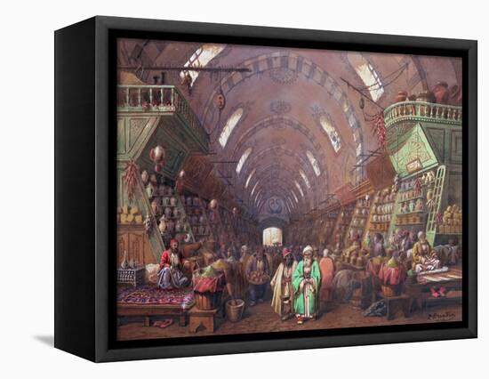 A Bazaar in Constantinople, 1873-Jean Brindesi-Framed Stretched Canvas