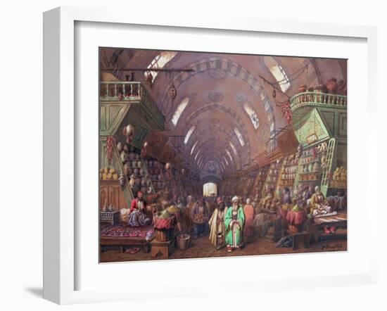 A Bazaar in Constantinople, 1873-Jean Brindesi-Framed Giclee Print