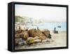 A Beach Scene in Cornwall, England-Thomas J. Purchas-Framed Stretched Canvas