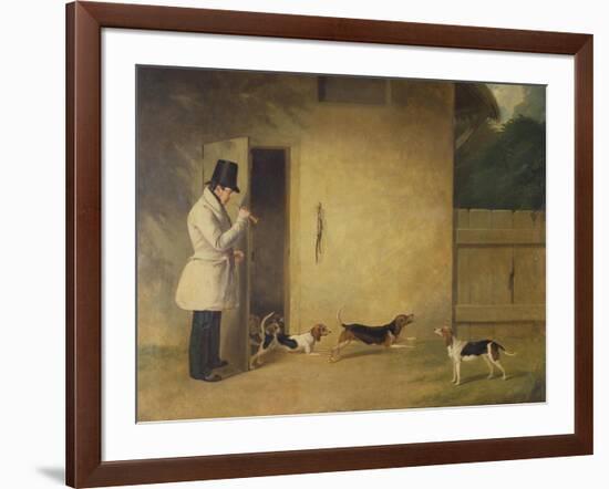 A Beagler Standing at the Door of the Kennels Calling Out the Beagles-William J. Pringle-Framed Giclee Print