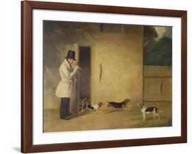 A Beagler Standing at the Door of the Kennels Calling Out the Beagles-William J. Pringle-Framed Giclee Print