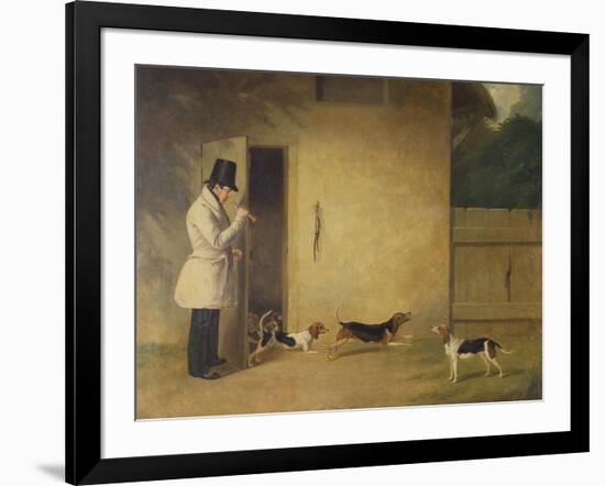 A Beagler Standing at the Door of the Kennels Calling Out the Beagles-William J. Pringle-Framed Giclee Print