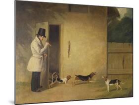 A Beagler Standing at the Door of the Kennels Calling Out the Beagles-William J. Pringle-Mounted Giclee Print