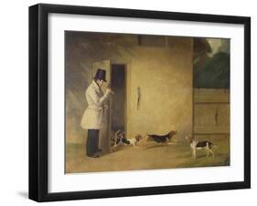 A Beagler Standing at the Door of the Kennels Calling Out the Beagles-William J. Pringle-Framed Giclee Print