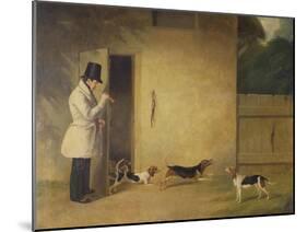 A Beagler Standing at the Door of the Kennels Calling Out the Beagles-William J. Pringle-Mounted Giclee Print