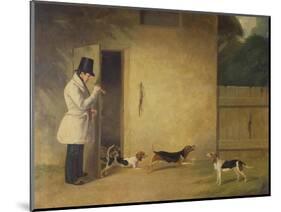 A Beagler Standing at the Door of the Kennels Calling Out the Beagles-William J. Pringle-Mounted Giclee Print