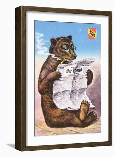 A Bear Wearing Spectacles and Smoking a Cigar-German School-Framed Giclee Print
