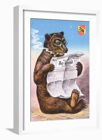 A Bear Wearing Spectacles and Smoking a Cigar-German School-Framed Giclee Print