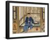 A Bearded Old Gentleman Wearing Blue Winter Clothes, Holding a Snuff Bottle and Stroking a Cat-null-Framed Giclee Print