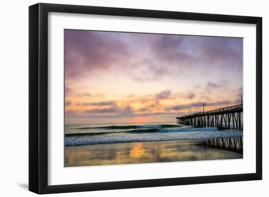 A Beautiful Cloudy Sunrise Captured at the Virginia Beach Fishing Pier-Scottymanphoto-Framed Premium Photographic Print