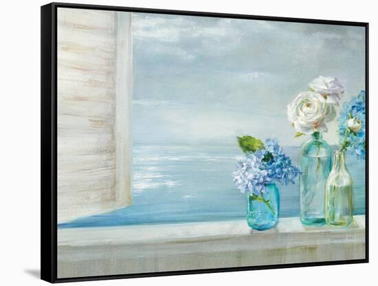 A Beautiful Day At the Beach - 3 Glass Bottles-Danhui Nai-Framed Stretched Canvas