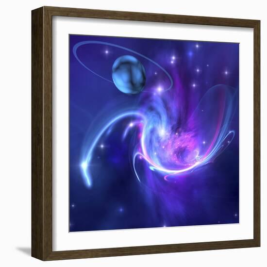 A Beautiful Nebula And a Ringed Planet-Stocktrek Images-Framed Photographic Print