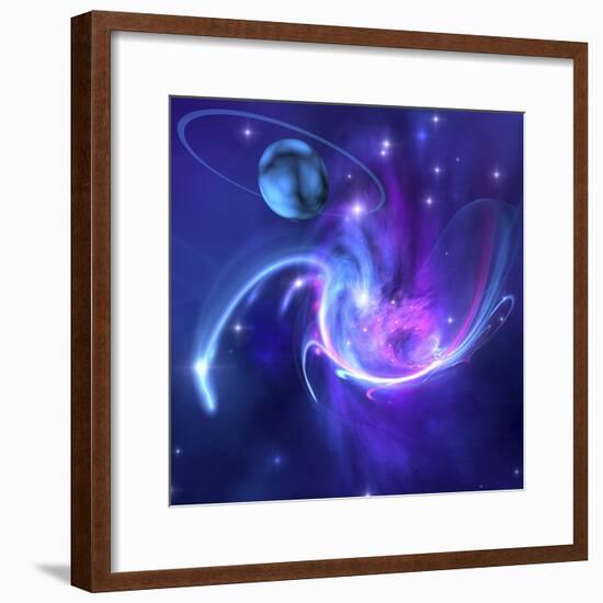 A Beautiful Nebula And a Ringed Planet-Stocktrek Images-Framed Photographic Print