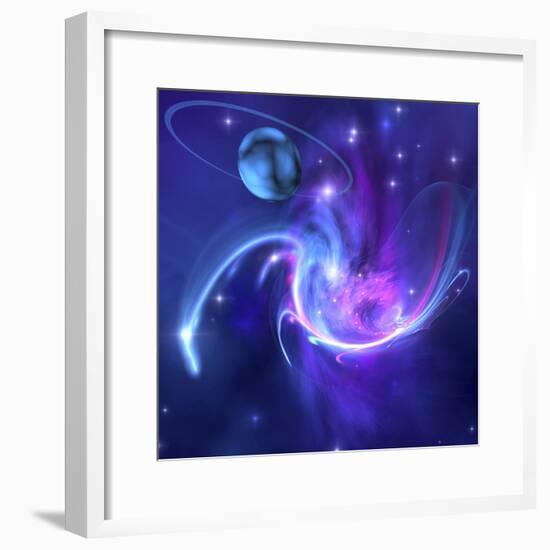 A Beautiful Nebula And a Ringed Planet-Stocktrek Images-Framed Photographic Print