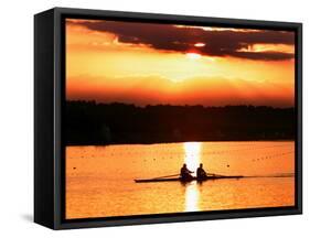 A Beautiful Sunrise Over the Sydney International Regatta Center Sillouhettes a Boat-null-Framed Stretched Canvas