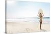 A Beautiful Surfer Girl at the Beach Holding up Her Surfboard-iko-Stretched Canvas