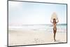 A Beautiful Surfer Girl at the Beach Holding up Her Surfboard-iko-Mounted Photographic Print