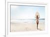 A Beautiful Surfer Girl at the Beach Holding up Her Surfboard-iko-Framed Photographic Print