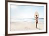 A Beautiful Surfer Girl at the Beach Holding up Her Surfboard-iko-Framed Photographic Print