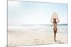 A Beautiful Surfer Girl at the Beach Holding up Her Surfboard-iko-Mounted Photographic Print