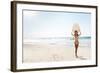 A Beautiful Surfer Girl at the Beach Holding up Her Surfboard-iko-Framed Photographic Print