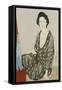 A Beauty in a Black Kimono with White Hanabishi Patterns Seated Before a Mirror-Hashiguchi Goyo-Framed Stretched Canvas