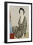 A Beauty in a Black Kimono with White Hanabishi Patterns Seated Before a Mirror-Hashiguchi Goyo-Framed Giclee Print