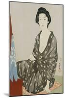 A Beauty in a Black Kimono with White Hanabishi Patterns Seated Before a Mirror-Hashiguchi Goyo-Mounted Giclee Print