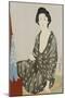 A Beauty in a Black Kimono with White Hanabishi Patterns Seated Before a Mirror-Hashiguchi Goyo-Mounted Giclee Print