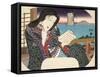 A Beauty Reading a Book Whilst Seated on a Balcony, from "Mitate Sugawara-Jima"-Utagawa Kunisada-Framed Stretched Canvas