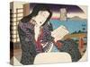 A Beauty Reading a Book Whilst Seated on a Balcony, from "Mitate Sugawara-Jima"-Utagawa Kunisada-Stretched Canvas