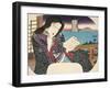 A Beauty Reading a Book Whilst Seated on a Balcony, from "Mitate Sugawara-Jima"-Utagawa Kunisada-Framed Giclee Print