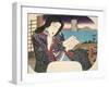 A Beauty Reading a Book Whilst Seated on a Balcony, from "Mitate Sugawara-Jima"-Utagawa Kunisada-Framed Giclee Print