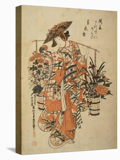 A Beauty Wearing Festival Garb with Two Buckets of Flowers Suspended from a Yoke-Okumura Masanobu-Stretched Canvas