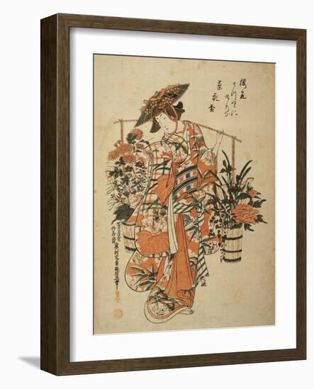 A Beauty Wearing Festival Garb with Two Buckets of Flowers Suspended from a Yoke-Okumura Masanobu-Framed Giclee Print