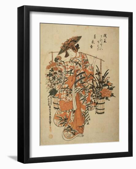 A Beauty Wearing Festival Garb with Two Buckets of Flowers Suspended from a Yoke-Okumura Masanobu-Framed Giclee Print