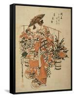 A Beauty Wearing Festival Garb with Two Buckets of Flowers Suspended from a Yoke-Okumura Masanobu-Framed Stretched Canvas