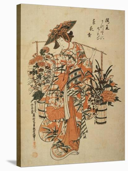 A Beauty Wearing Festival Garb with Two Buckets of Flowers Suspended from a Yoke-Okumura Masanobu-Stretched Canvas