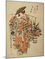 A Beauty Wearing Festival Garb with Two Buckets of Flowers Suspended from a Yoke-Okumura Masanobu-Mounted Giclee Print