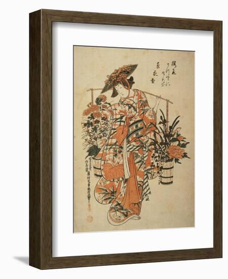 A Beauty Wearing Festival Garb with Two Buckets of Flowers Suspended from a Yoke-Okumura Masanobu-Framed Giclee Print