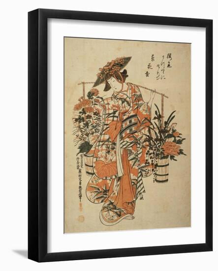 A Beauty Wearing Festival Garb with Two Buckets of Flowers Suspended from a Yoke-Okumura Masanobu-Framed Giclee Print