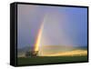 A Beaverslide Haystacker with Full Rainbow in the Big Hole Valley, Jackson, Montana, USA-Chuck Haney-Framed Stretched Canvas