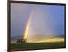 A Beaverslide Haystacker with Full Rainbow in the Big Hole Valley, Jackson, Montana, USA-Chuck Haney-Framed Photographic Print
