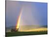 A Beaverslide Haystacker with Full Rainbow in the Big Hole Valley, Jackson, Montana, USA-Chuck Haney-Stretched Canvas