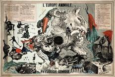 Satirical Map - The European Animal - Comical Physiology-A. Belloquet-Giclee Print