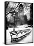 A Bench and Lamppost Snow in Central Park-Philippe Hugonnard-Framed Stretched Canvas